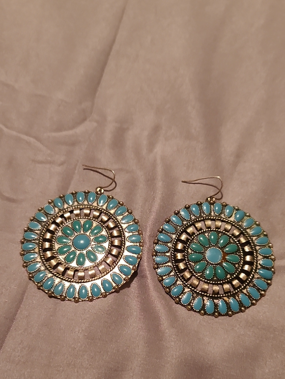 Turquoise Floral Medallion Drop Earrings - Women Jewelry